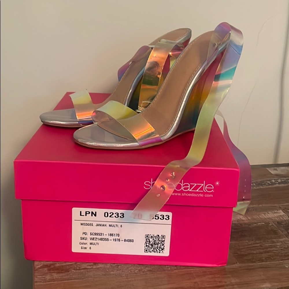 Rainbow wedge heels